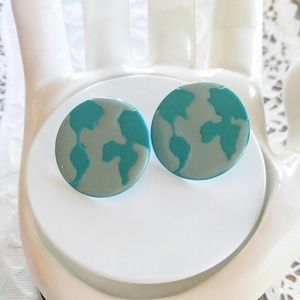 SALE! WORLD MAP Vintage Earrings-Round-Turquoise